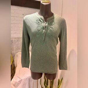 Simons Grey Embroidered linen weave cotton/ramie men’s sweater